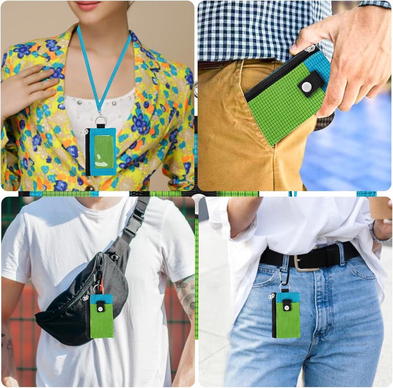 MASAPHIL MASAPHlL Small Lanyard Wallet for Women/Men with RFID Blocking ID Card Wallet, Minimalist Nylon Zipper Pouch, Travel Neck Wallet with Keychain, ID Window for Card,Coin,Cash (Emerald Green+Sky Blue) - Image 2
